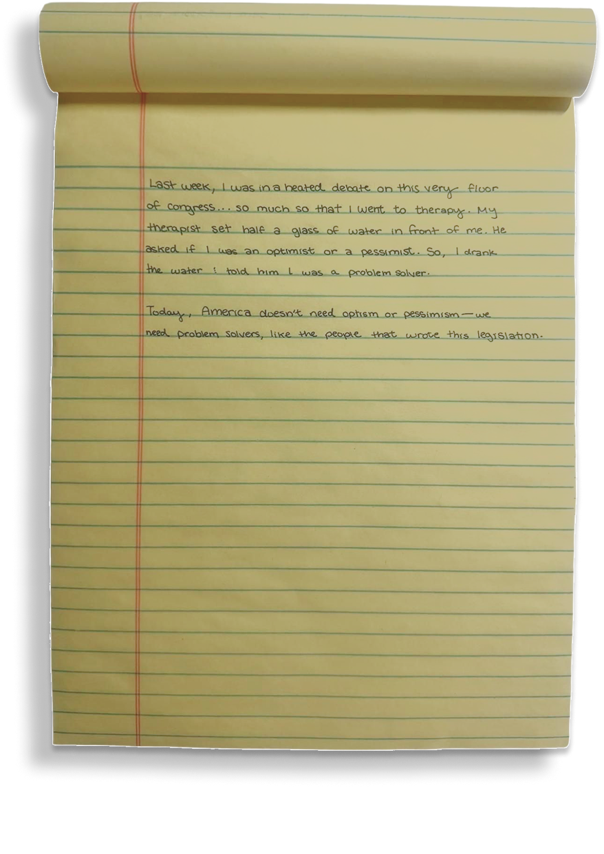 Debate — a legal pad of notes